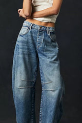 Mid Waist Washed Wide Leg Loose Jeans