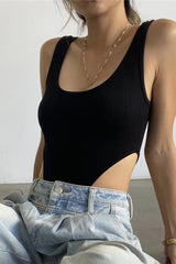 Sexy Slim U Neck High Slit Tank Bodysuit