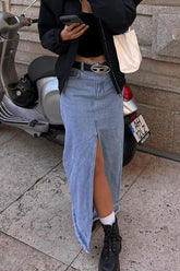 Retro Button Front Denim Bodycon Skirt