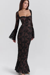 Square Collar Long Sleeve Maxi Dress