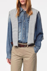 Retro Washed Denim Long Sleeve Top
