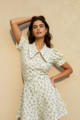Floral Short Sleeve Peter Pan Collar Vacation Dress