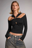 Printed Slim Fitted Crew Neck Cropped Long Sleeve Crop Top