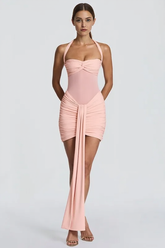 Mesh Halter Twist Knot Mini Party Dress