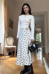 Long Sleeve Top Polka Dot Skirt Set