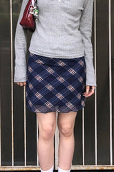 Sheer Mesh Panel Plaid Pencil Skirt