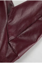 Burgundy Lapel Zip Leather Jacket
