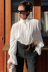 Mandarin Collar Puff Sleeve Blouse