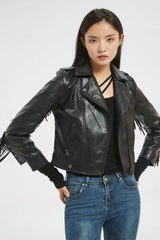 Faux Leather Tassel Biker Jacket
