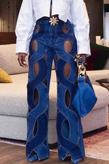High Waist Patchwork Hollow Jeans