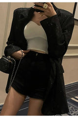 Chic Single-Breasted Sequin Blazer