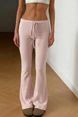 Solid Color Drawstring Low Waist Butt Lifting Flared Pants