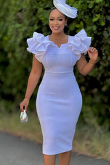 Chic Beaded Ruffled Sleeve Bodycon Cocktail Dress