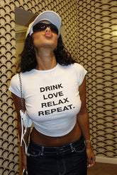 Cropped Letter Print Crewneck T-Shirt