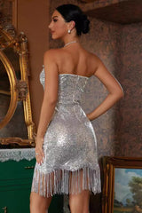 Elegant Sequin Deep V Off-Shoulder Bodycon Cocktail Dress