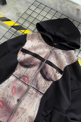 Harajuku Kiss Print Zip Long Sleeve Hoodie