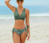 Lace Up Mid Waist V-neck Two Piece Swim Sets