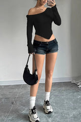 Asymmetrical Neck Slim Fit Sweater