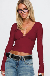 Y2K Spicy Deep V Cutout Slim Long Sleeve Crop Top