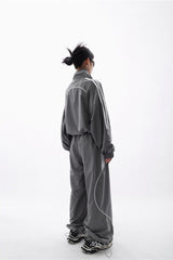 Loose Fit Cargo Jacket Wide Leg Pants Activewear Set