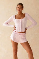 Vintage O-neck Buttons Up T-shirts Tops Ruffles Shorts Suits