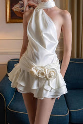 French Satin Off Shoulder Backless Graduation Party Dress