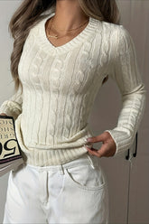 Casual Cable Knit V Neck Sweater