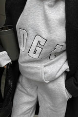 Casual Gray Embroidered Hoodie