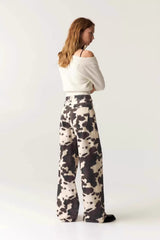Vintage Cow Print Washed Loose Straight Pants