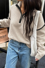 Casual Zip Front Long Sleeve Sweater