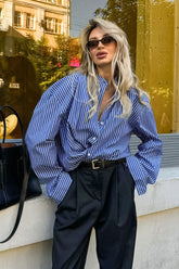 Blue White Stripe Button Blouse