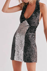 Party V Neck Spaghetti Backless Sequin Dress