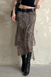 Sheer Mesh Leopard Print Pencil Skirt