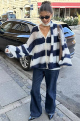 V-Neck Patchwork Knit Cardigan