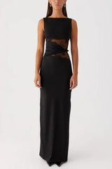 Slim Sheer Lace Paneled Maxi Lace Dress