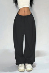 Street Trendy Loose Solid Wide Leg Straight Pants