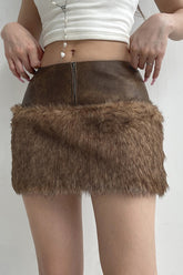 Leather Panel Faux Trim Bodycon Skirt