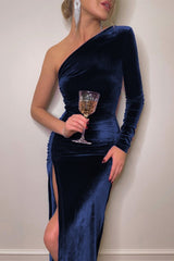 Sexy Velvet Ruched Slit Chic Cocktail Dress