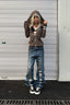 Leopard Rhinestone Relaxed Zip Up Hoodie