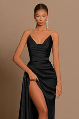 Elegant Sexy Slim Deep V Corset Satin Slit Formal Dress