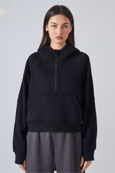 Fleece Lined Half Zip Loose Athletic Yoga Hoodie
