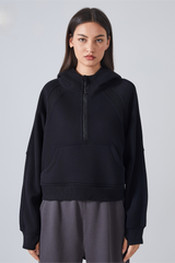 Fleece Lined Half Zip Loose Athletic Yoga Hoodie