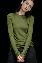 Ribbed Crew Neck Long Sleeve Top