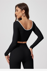 Crew Neck Color Block Quick Dry Long Sleeve Crop Top
