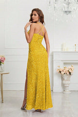 V Neck Slit Sequin Slip Prom Dress