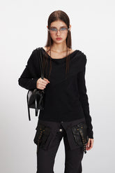 Draped Cowl Neck Slim Knit Top