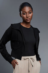 Cropped Waist Tie Active Zip Hoodie