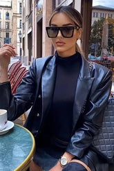 Minimalist Faux Leather Blazer