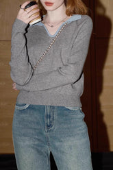 Elegant Grey Ribbed Knit Top