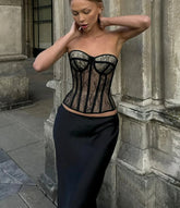 Mesh Lines Patchwork Backless Strapless